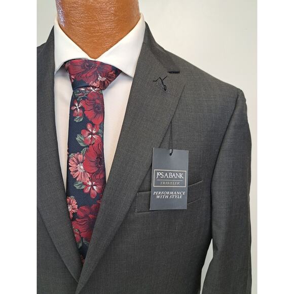 Jos A Bank Mens 2 Piece Suit 38R Charcoal Gray Wool Flat Front Pants 34x29 - Picture 1 of 14